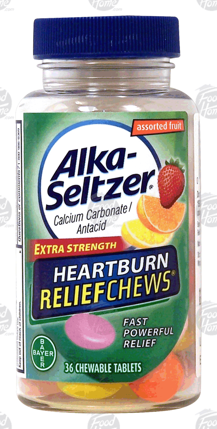 Alka Seltzer Relief Chews extra strength calcium caronate for antacid, assorted fruit, chewable tablets Full-Size Picture